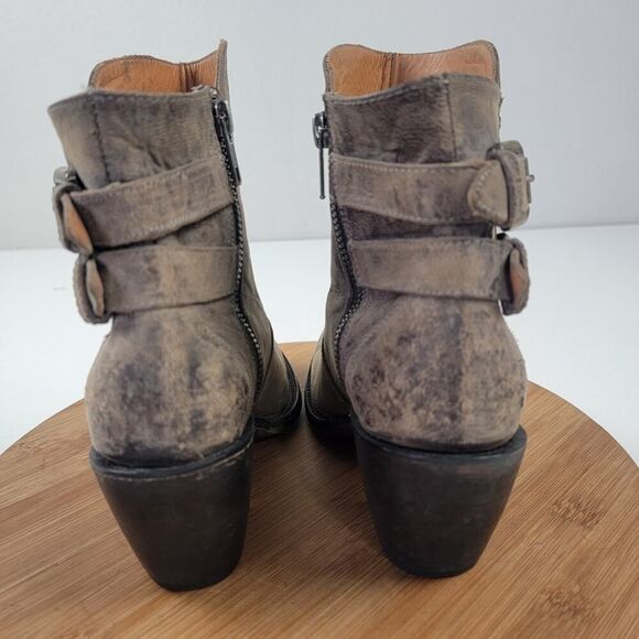 Lucchese Catalina Distessed Brown Leather Booties US 7 B Buckle Western Zip Up - Picture 6 of 14